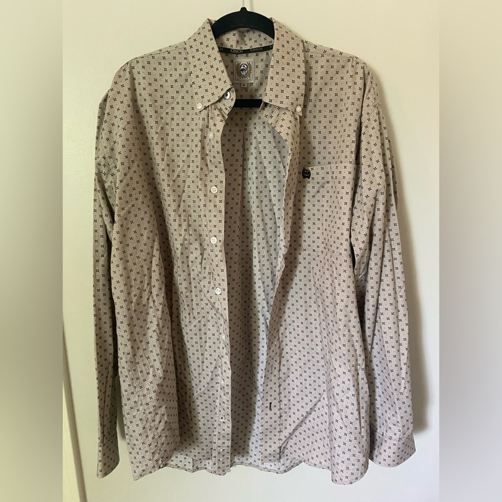 Cinch Long Sleeve Western Shirt Button Down Collar Geo Print Grey